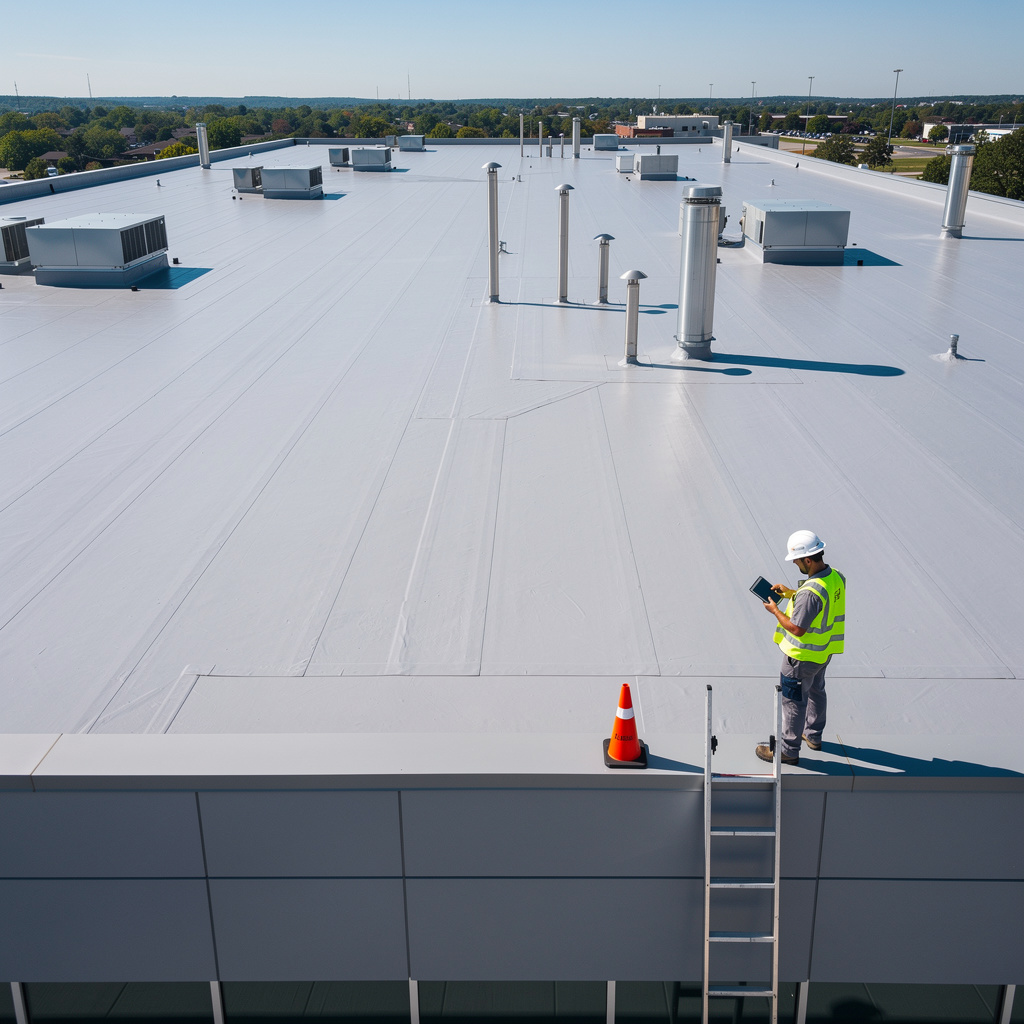 Commercial flat roof restoration after storm damage by NorthPoint Exteriors