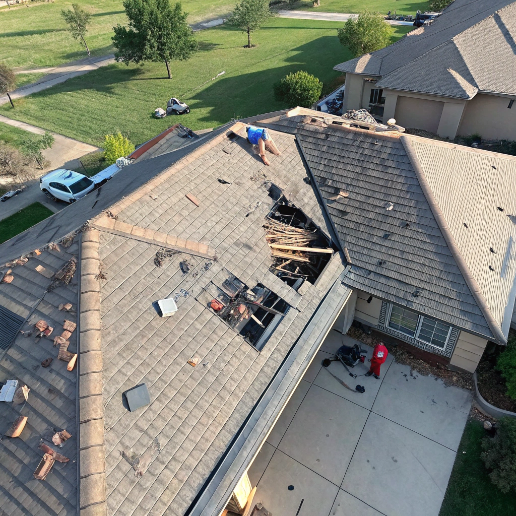 Drone view of multi-family roofing project by NorthPoint Exteriors